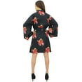 thumbnail image 3 of Bimba Women Floral Print Black Full Sleeve Bridesmaid Kimono Robe With Belt - 10, 3 of 4