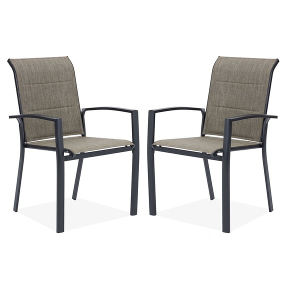 Vicllax Outdoor Patio Dining Chairs Stackable Padded Metal Frames with Textilene, Set of 2, Black