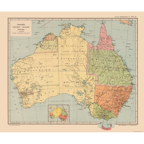 Historic Map - Australia - Flemming 1913 - 27.46 x 23 - Vintage Wall Art