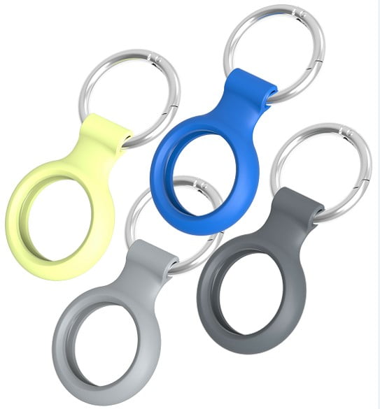 onn. Protective Holder with Carabiner-Style Ring for Apple AirTag, Silicone, Multi Colors, 4 Count