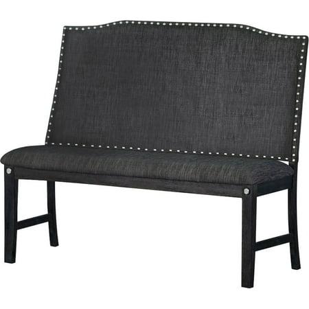 Best Quality Furniture Dining Bench with Backrest, Nail Head Trim, Dark Gray or Dark