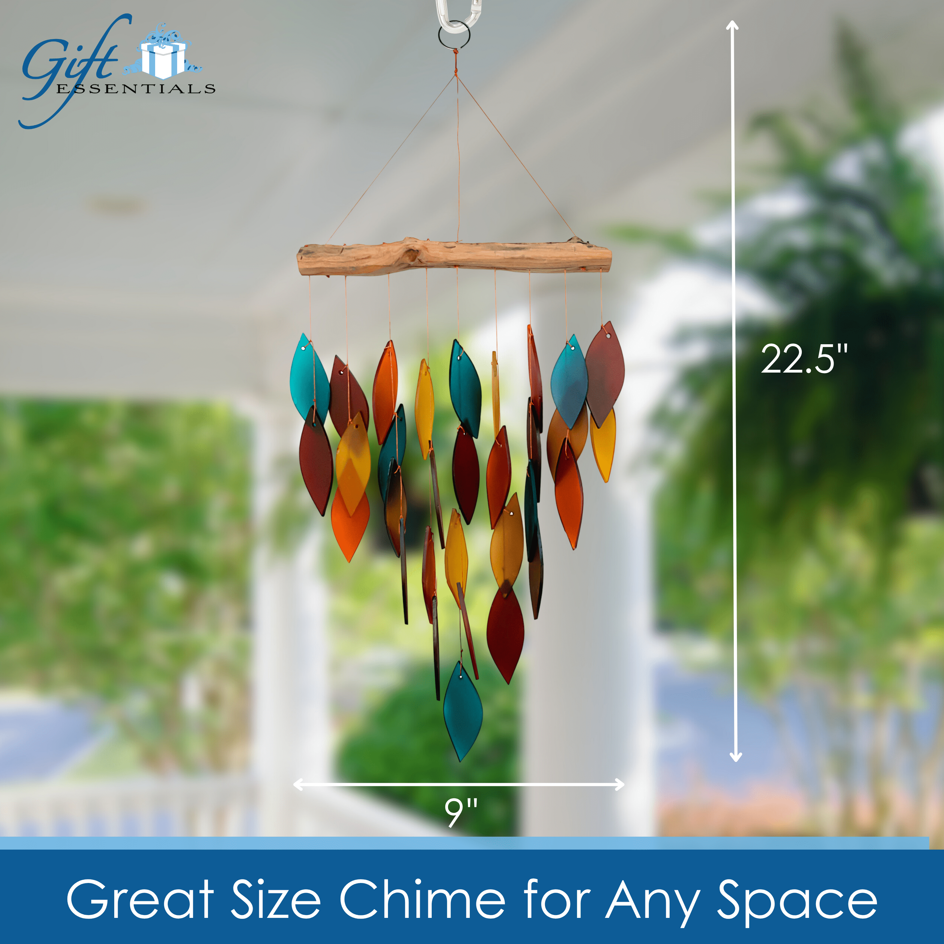 Blue Handworks Santa Fe Waterfall Glass and Driftwood Chime - Sandblasted Glass and Found Wood Handcrafted Wind Chime for Home and Garden