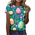 thumbnail image 1 of Pisexur Hauts pour Femmes Blouses Décontractées Élégantes Imprimé de Pâques Manches Courtes Col Rond, Grande Taille Multicolore, 5TG, 1 of 3