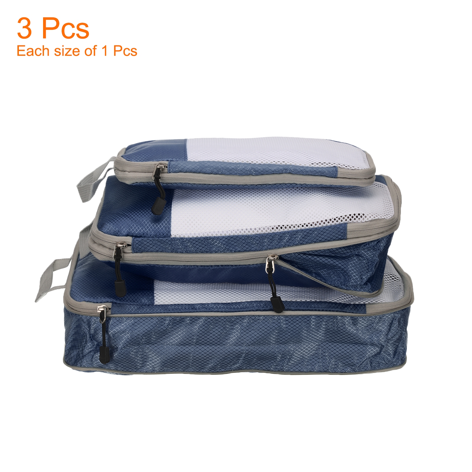 Uxcell 3pcs Compression Packing Cube for Suitcases Lightweight Travel Essentials Luggage Organizers Bags, Navy Blue