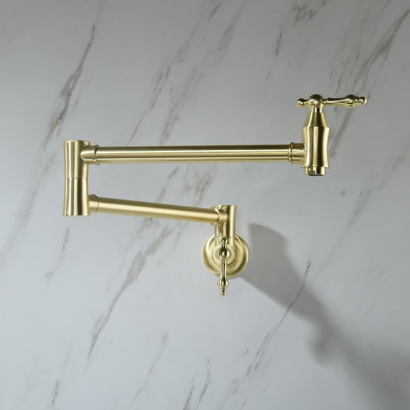 Pot Filler Kitchen Faucet Solid Brass Folding Wall Mount Stretchable Double Joint Swing Arm Single Hole 2 Handles Extending Arm 2.2GPM