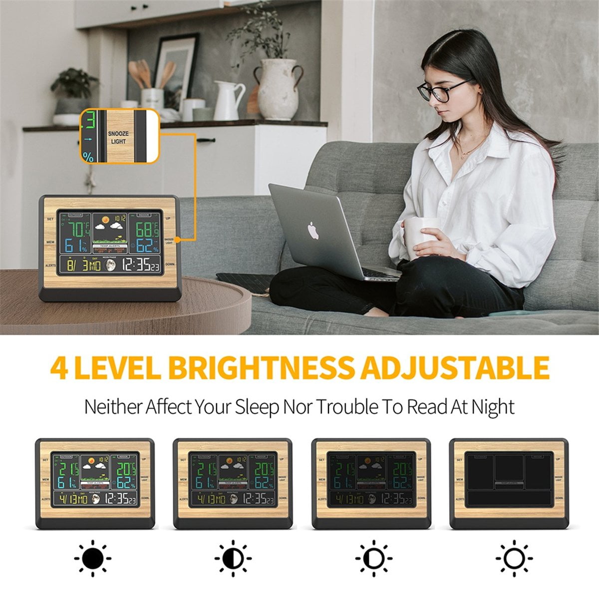 Wireless Weather Station 6 Inch Color Screen Digital Temperature Humidity Meter Weather Forecast Station with Sensor
