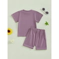 thumbnail image 6 of Kids Baby Toddler Girls Shorts Clothing Set, 6 12 18 24 Months 2T 3T 4T Short Sleeve Crew Neck Letters Print T-shirt with Shorts Summer Outfit, 6 of 9