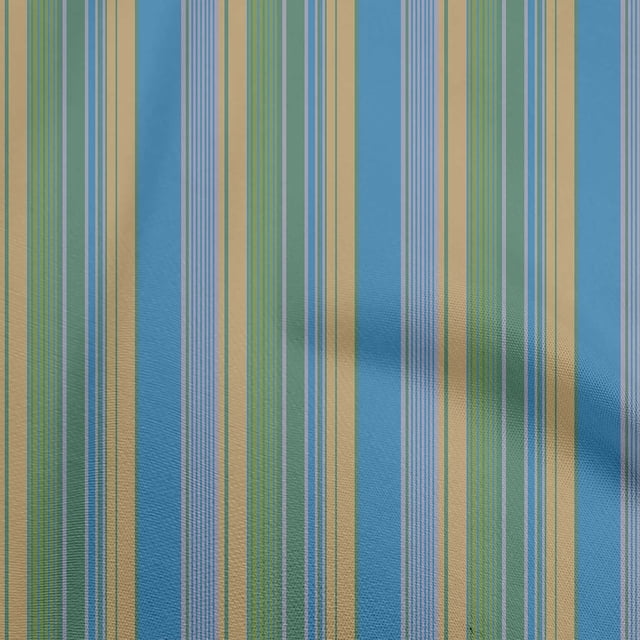 oneOone Rayon Medium Blue Fabric Stripes Sewing Material Print Fabric By The Yard 56 Inch Wide-9D