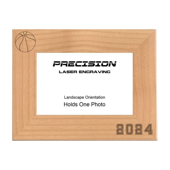PrecisionNC Sports Frame 2025 Basketball Engraved Natural Wood Picture Frame for Players Coach Team Photo 4x6 Landscape