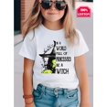 thumbnail image 1 of Girls' Wicked Witch Graphic T-Shirt - 100% Cotton Short Sleeve Round Neck Casual Top with "In a World Full of Princesses Be a Witch" Print, Black & Green Design, Perfect for Spring/Summ, 1 of 6