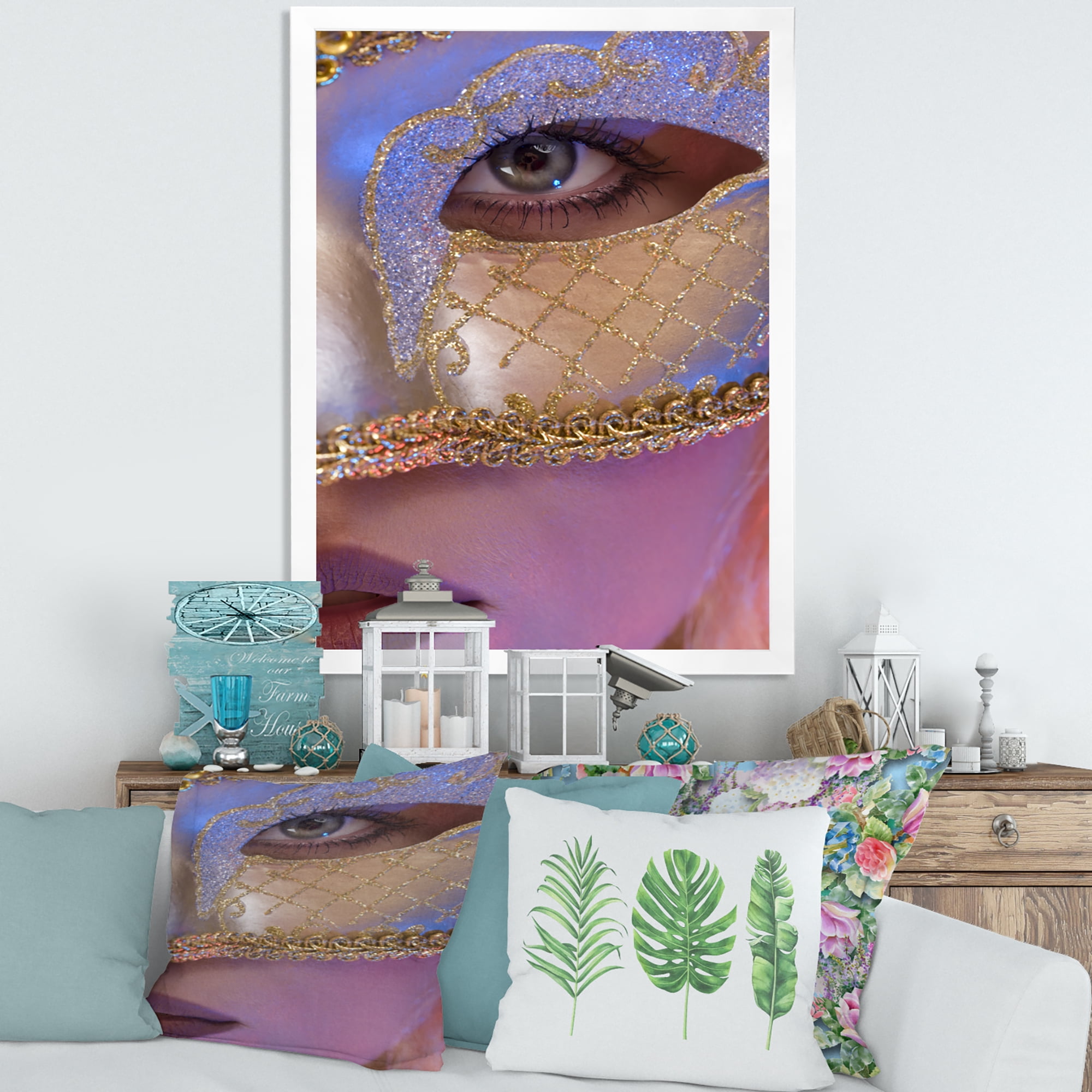 Designart 'Venetian Mask On Female Face' Modern Framed Art Print