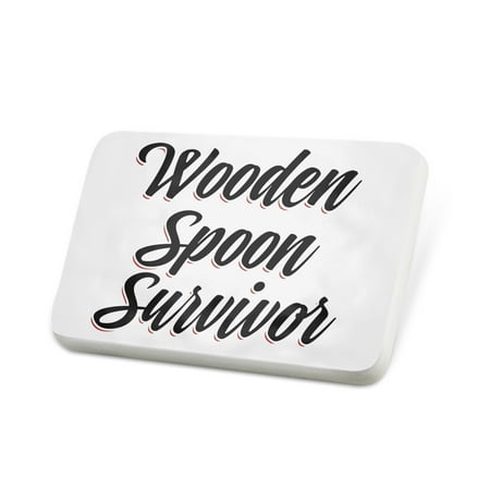 Porcelein Pin Vintage Lettering Wooden Spoon Survivor Lapel Badge – NEONBLOND