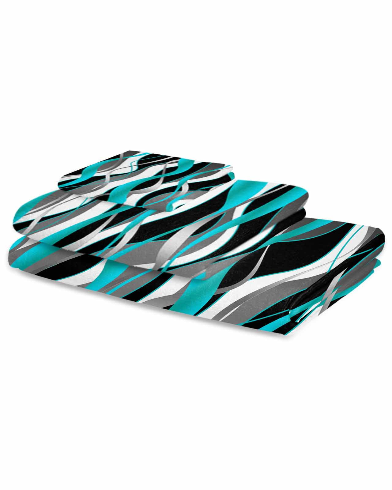 Aqua Stripe Bath Towels for Bathroom Set,Luxury Microfiber Towels Gifts for Women,Beach Kitchen Hand Hair Face Towel and Dish Washcloth,Ombre Grey Moire Geometric Modern Abstract Towels+Set