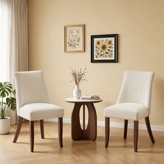 AFO Upholstered Fabric Dining Chairs Set of 2 with Solid Wood Legs & Padded Seat, Wood Mid Century Side Chairs for Kitchen Desk, Dining Room and Restaurant, Beige