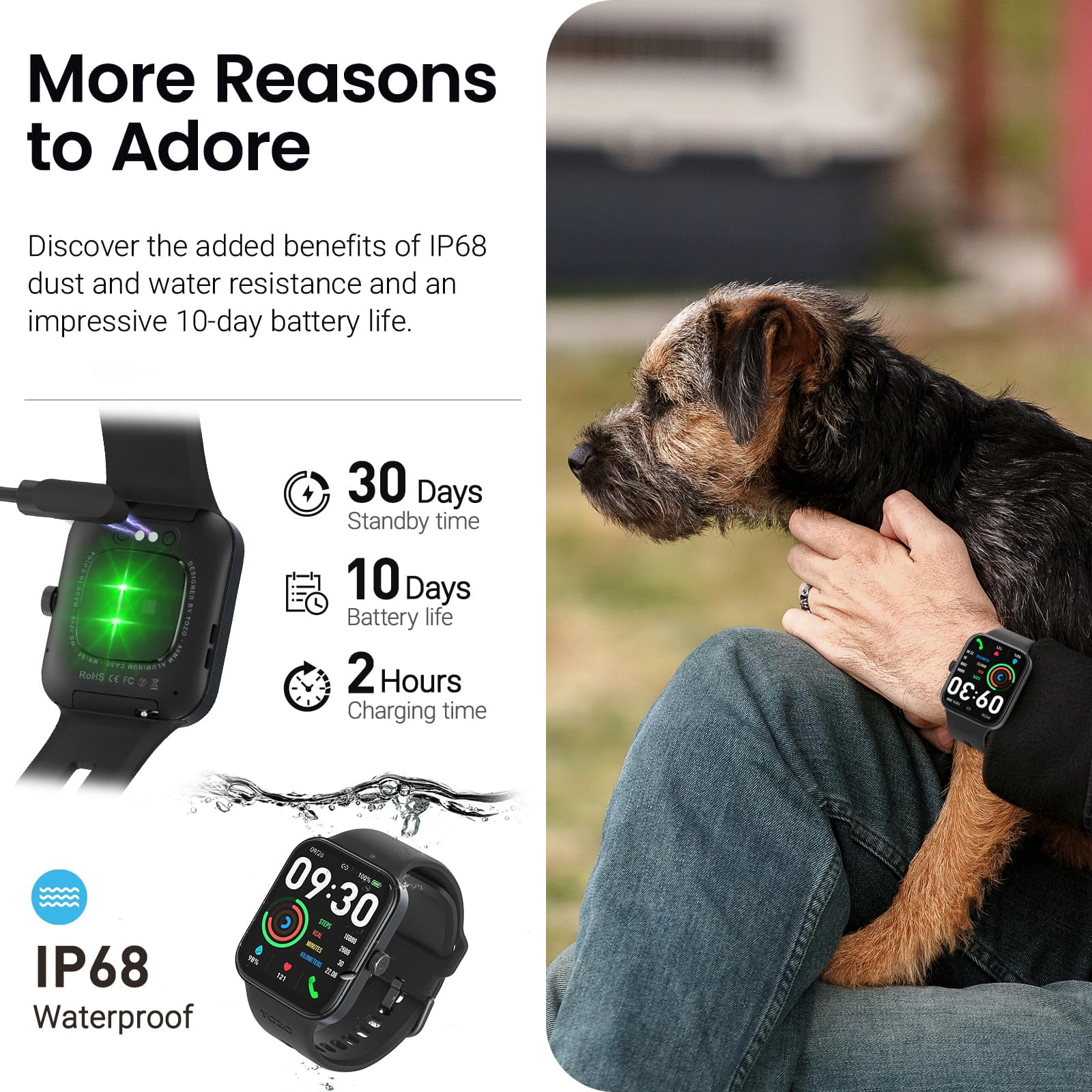 TOZO S4 Smart Watch for Men Women IP68 Waterproof Smartwatch for iPhone & Android, 1.78" Ultra-Clear AMOLED Screen, Bluetooth Call(Answer/Make Calls), 100+ Sports Modes, Fitness Tracker Sleep Monitor