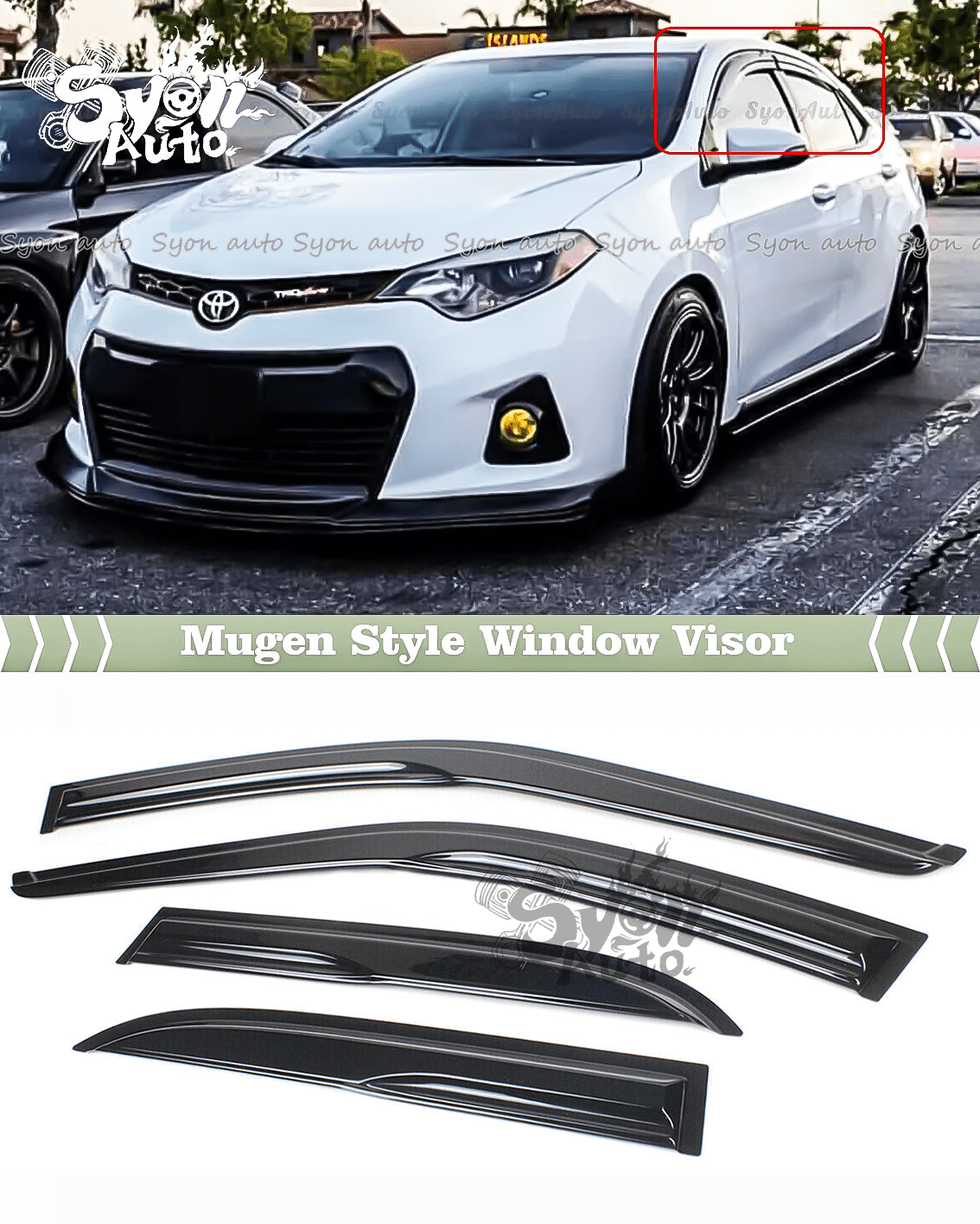 Fits 2014-2019 Toyota Corolla JDM 3D Wavy Mugen Style Window Visor Rain Guard Vent