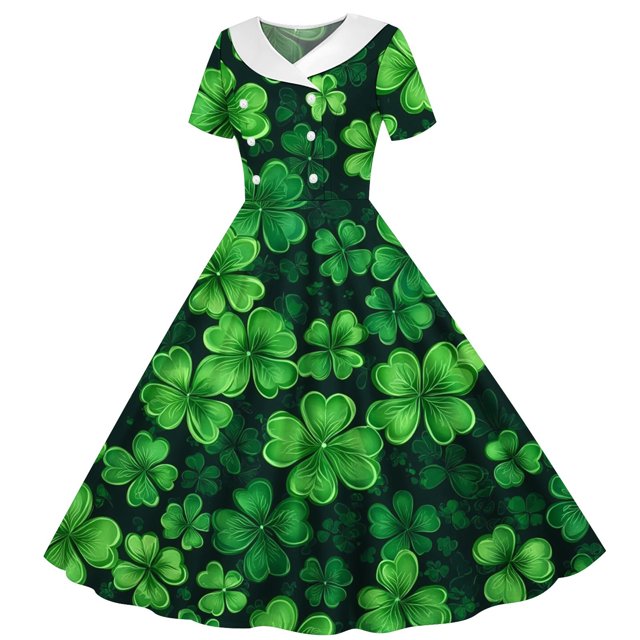 MKOSPLRT Robe Longueur Genou pour Fille Manches Courtes Col en V Robe Années 1950 Robe de Cocktail Vintage Robe de Fête 5-14 Ans