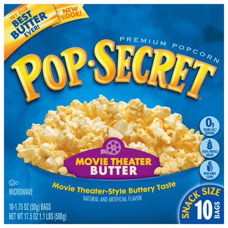 Pop Secret Microwave Popcorn Movie Theater Butter, Snack Size 1.75 oz Bags, 10 Count