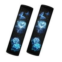 Yuyamidu Blue Rose Seat Belt Covers for Car Auto Sedan Blue Butterfly Car Seatbelt Cushion Pad 2 PCS Short Plush Car Seat Strap Pads Winter Warm Car Accessories