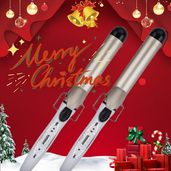 Golden ceramic electric curling iron, 32mm styling wand, unisex, ideal for travel and versatile styling, perfect Christmas gift.