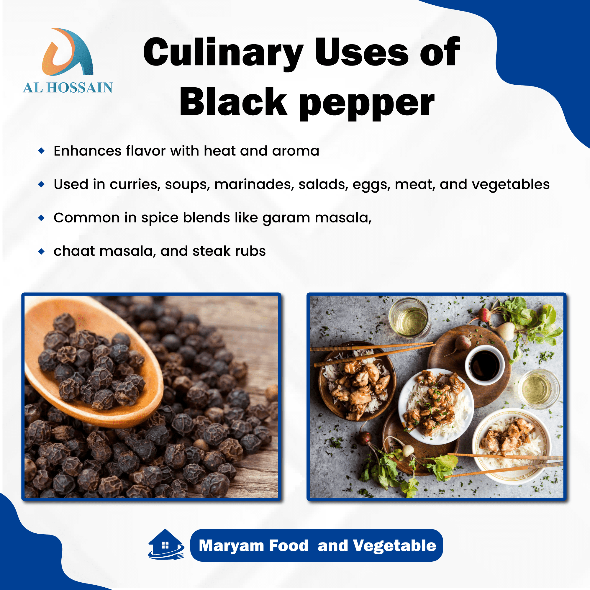 Al Hossain Natural Black Pepper – 5kg (11 lbs / 176oz) Bulk Pack – Premium Guatemalan Black Pepper for Restaurants, Catering & Culinary Use – Bold Flavor & Pungent Aroma