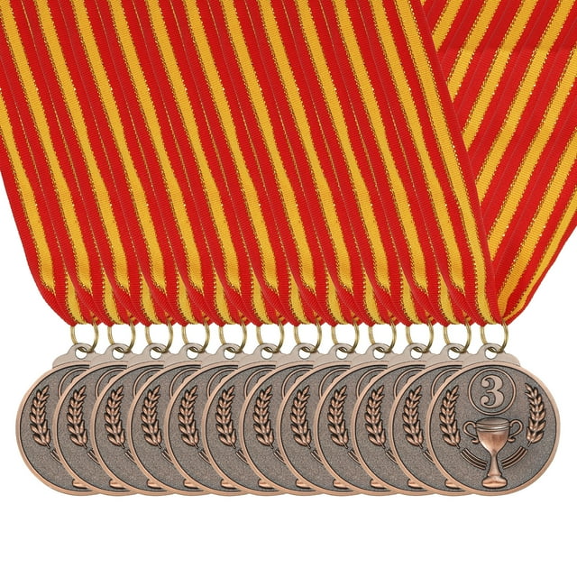 Unique Bargains 2 Inch Olympic Style Bronze Award Medals 3rd Prize with Neck Ribbon, 12 Pieces