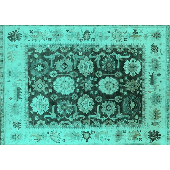 Ahgly Company Indoor Rectangle Oriental Turquoise Blue Industrial Area Rugs, 6' x 9'