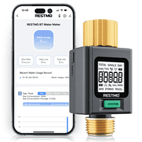 RESTMO Smart Water Flow Meter with Screen Backlight, Brass Inlet & Outlet Water Meter, Measuring Gallon/Liter Consumption & Flow Rate for Garden Watering, RV Filling, Sprinklers & Nozzle-APP Control