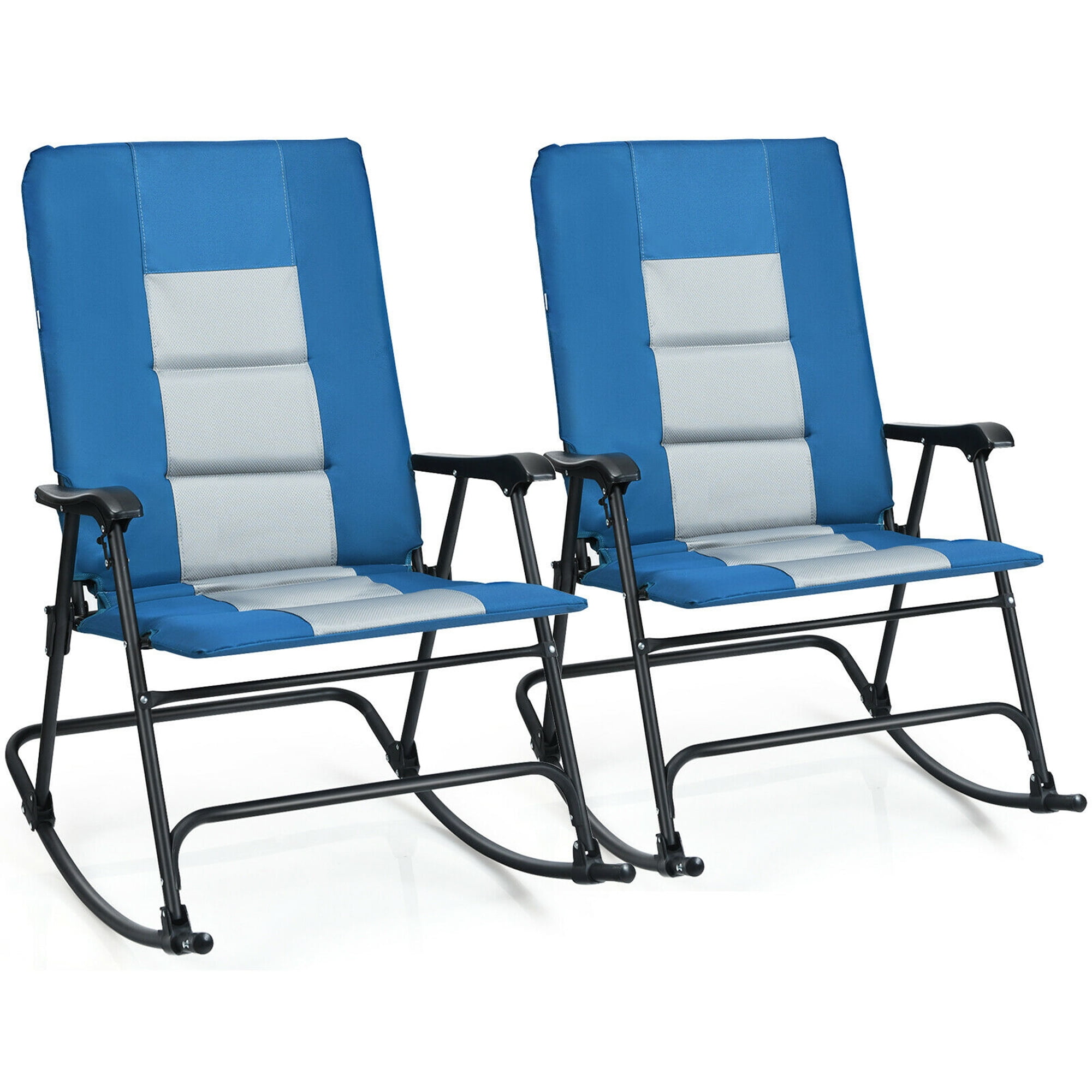 Gymax Set of 2 Padded Folding Rocking Chairs Patio Garden Yard Camping Blue