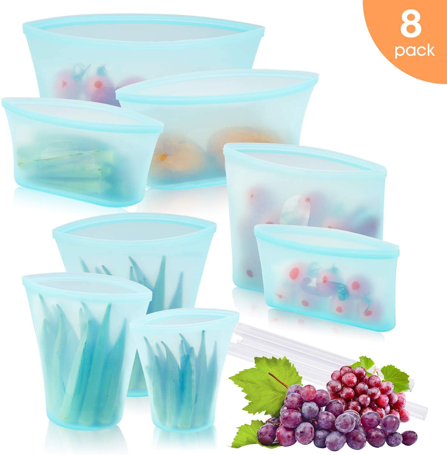 Reusable Silicone Food Storage Bag, Zip Lock Top Leakproof Containers