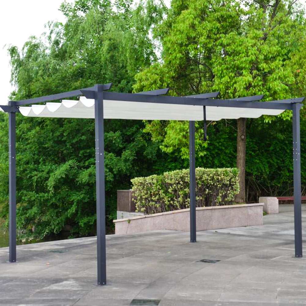Aleko Aluminum Outdoor Retractable Canopy Pergola 13 X 10 Ft White Color Com - Outdoor Pergola Patio Canopy