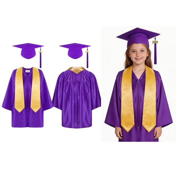 Kids Grad Gowns Pre k Graduation Gown and Cap Set with Tassel Purple Kindergarten Cap and Gown Graduation Outfit for Boys 4-5 Years