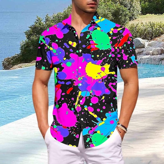 Yaoyar 2026 Summer Men's Fashion Hawaiian Shirts Short Sleeve Loose Button Down Collared Beach Vacation Shirts