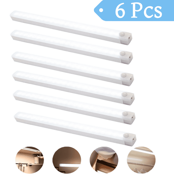 6 Pack LED Under Cabinet Lights,Motion Sensor Light Strip Adhesive Sheet,3 Modes Dimmable Closet Light,Counter Lights for Kitchen Stairs,White,11.81 x 0.78 in