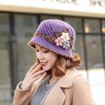 thumbnail image 4 of Yuelianxi French Thicken Womens Flowers Knitted Woolen Hat Warm and Windproof Knitted Crochet Flower Knitting Hat Purple, 4 of 4