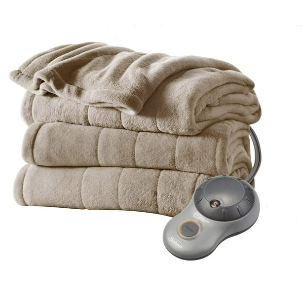 Sunbeam Heated Electric Microplush Blanket with 10 heat settings, Twin