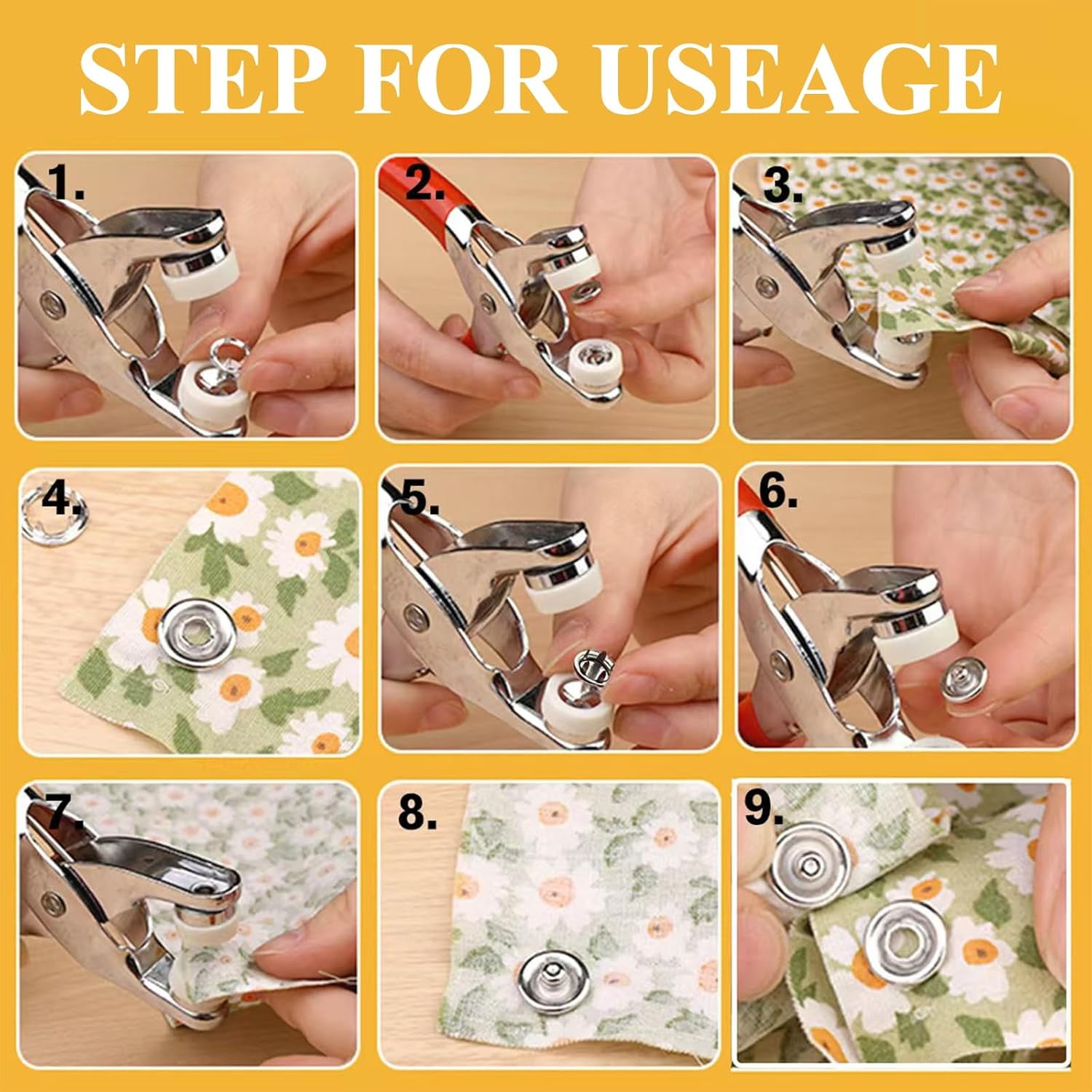 Snaps for Fabric, 100 Sets Metal Snaps Buttons with Fastener Pliers Press Tool Kit, Solid Prong Ring Snap Button Fasteners Kit, Perfect for DIY Crafts Clothes Hats and Sewing(9.5mm / 400 PCS)