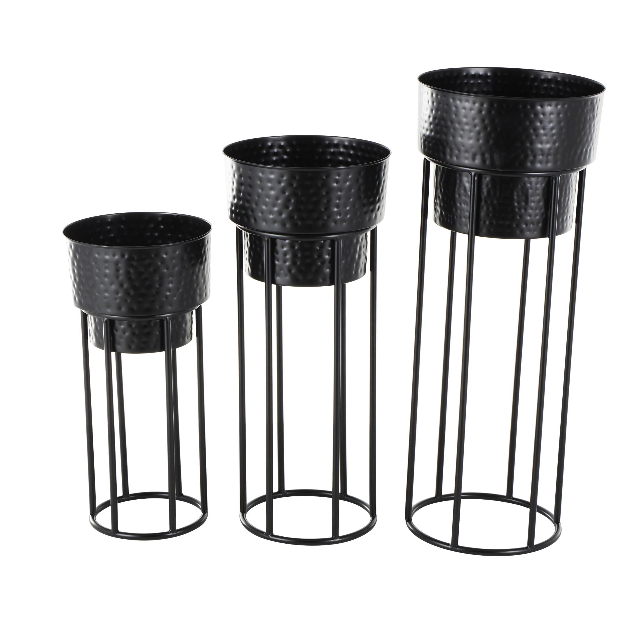 DecMode 33", 28", 22"H Nesting Black Metal Planter with Tall Black Stands (3 Count)
