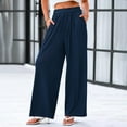 thumbnail image 5 of Blue Wide Leg Trousers Women, Womens Dress Pants for Work, Weekend Nylon Womens Dress Pants, Women's Solid Color Casual Elastic Waist Pants Wide Leg Plus Size Loose, 5 of 6