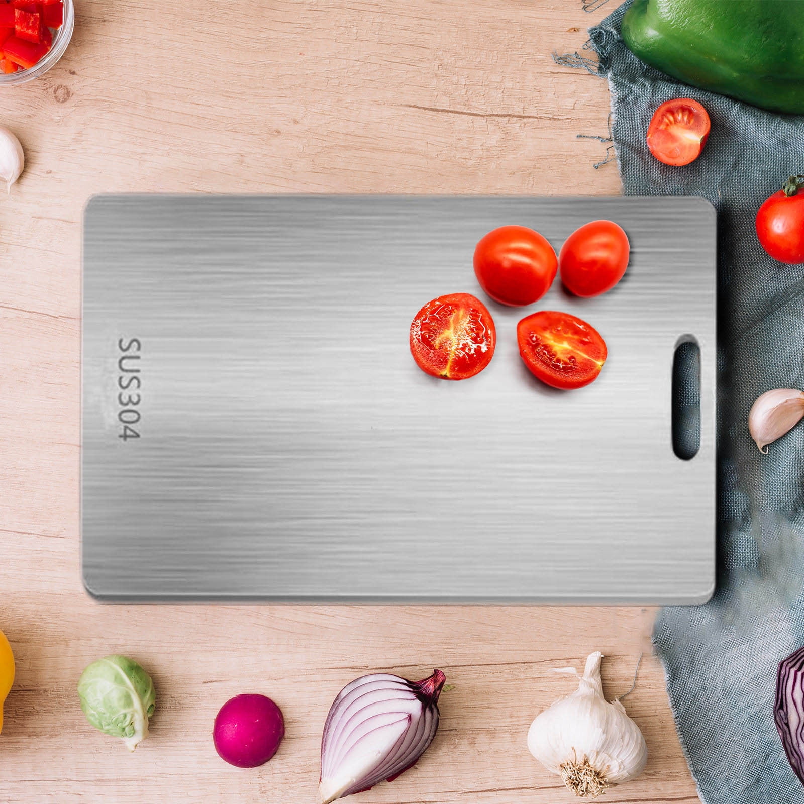 Snmubt Food Grade Stainless Steel Cutting Board - Stainless Steel Cutting Board For Kitchen 304 Chopping Board Food-Grade For Meat Fruit Vegetables Dishwasher Safe (B)