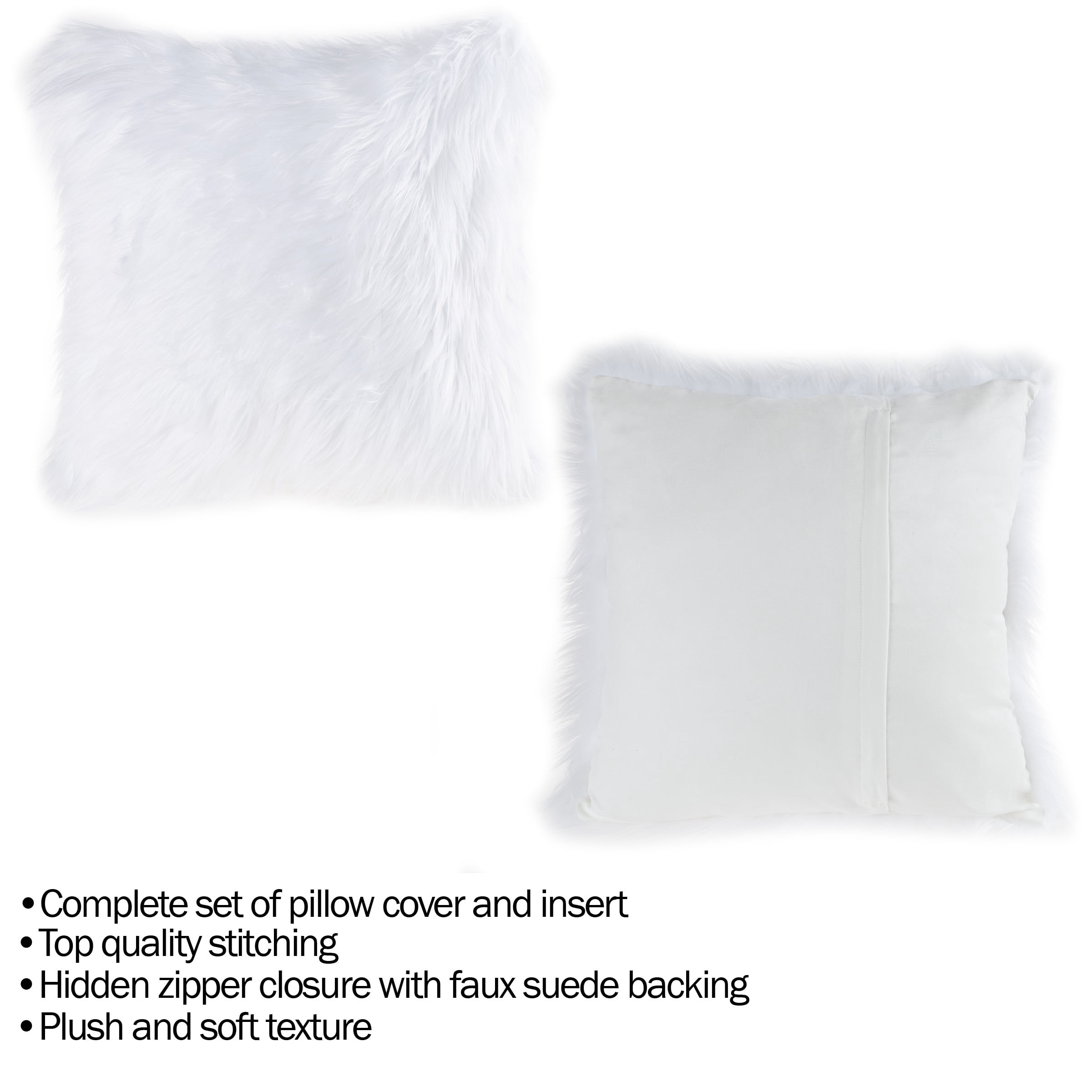 Somerset Home 1-Piece Himalayan Faux Fur Pillow for Adult - 22-inch Square Cover & Insert, White