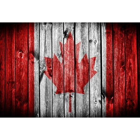 Image of MOHome Vintage Photography Backdrop Canadian Flag Painted on Old Wood Plank Background Photo Studio Props 7x5ft