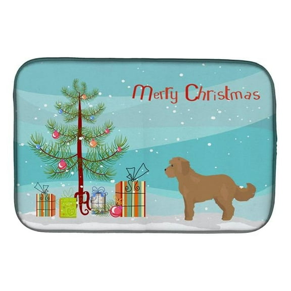 Tan Cockapoo Christmas Tree Dish Drying Mat