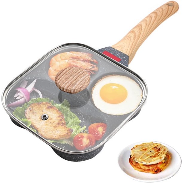 sarten Antiadherente para huevos,sartens 3 huevo con Tapa de Vidrio,sartén para huevo,sarten para huevos de cuatro agujeros,sartens antiadherente para (negro 3 agujeros)