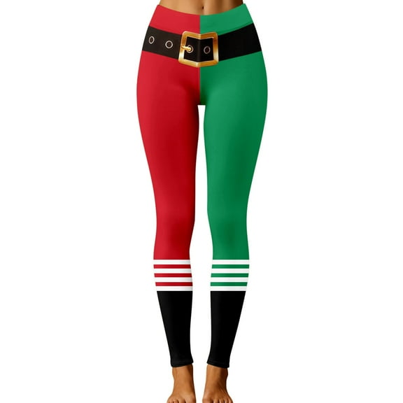 Fiaer Christmas Womens Leggings Plus Size Xmas Yoga Pants Slim Fit High Waisted Trendy Funny Graphic Holiday Workout Trousers Green1 XL