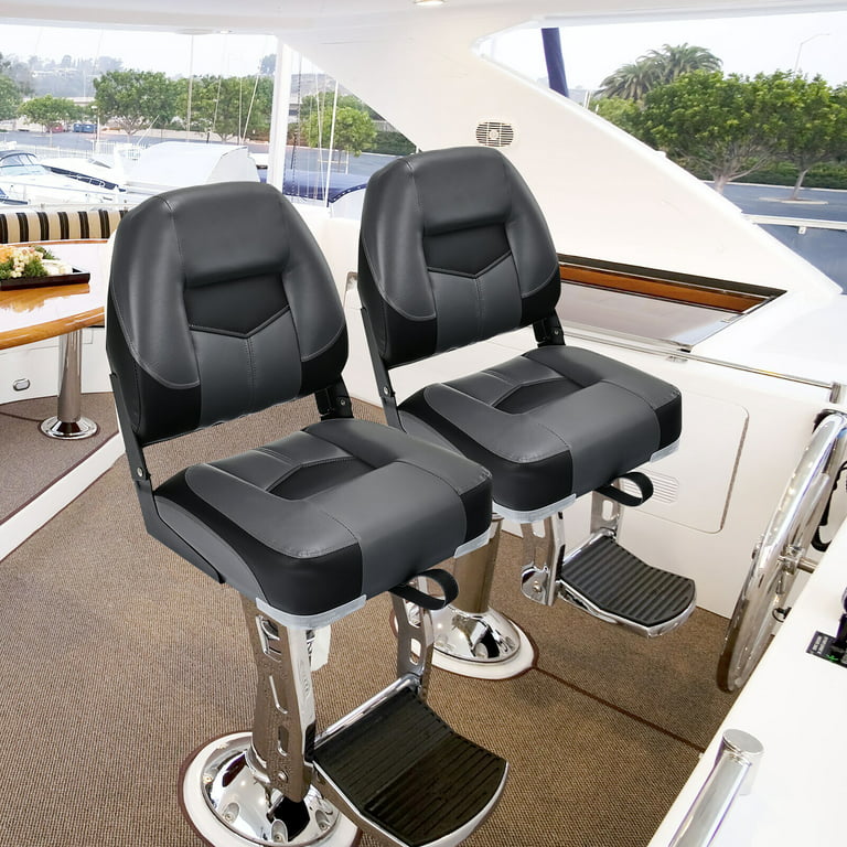 Gymax 2PCS Low Back Boat Seat Folding Fishing Boat Seat Stainless Steel  Screws Black & Grey
