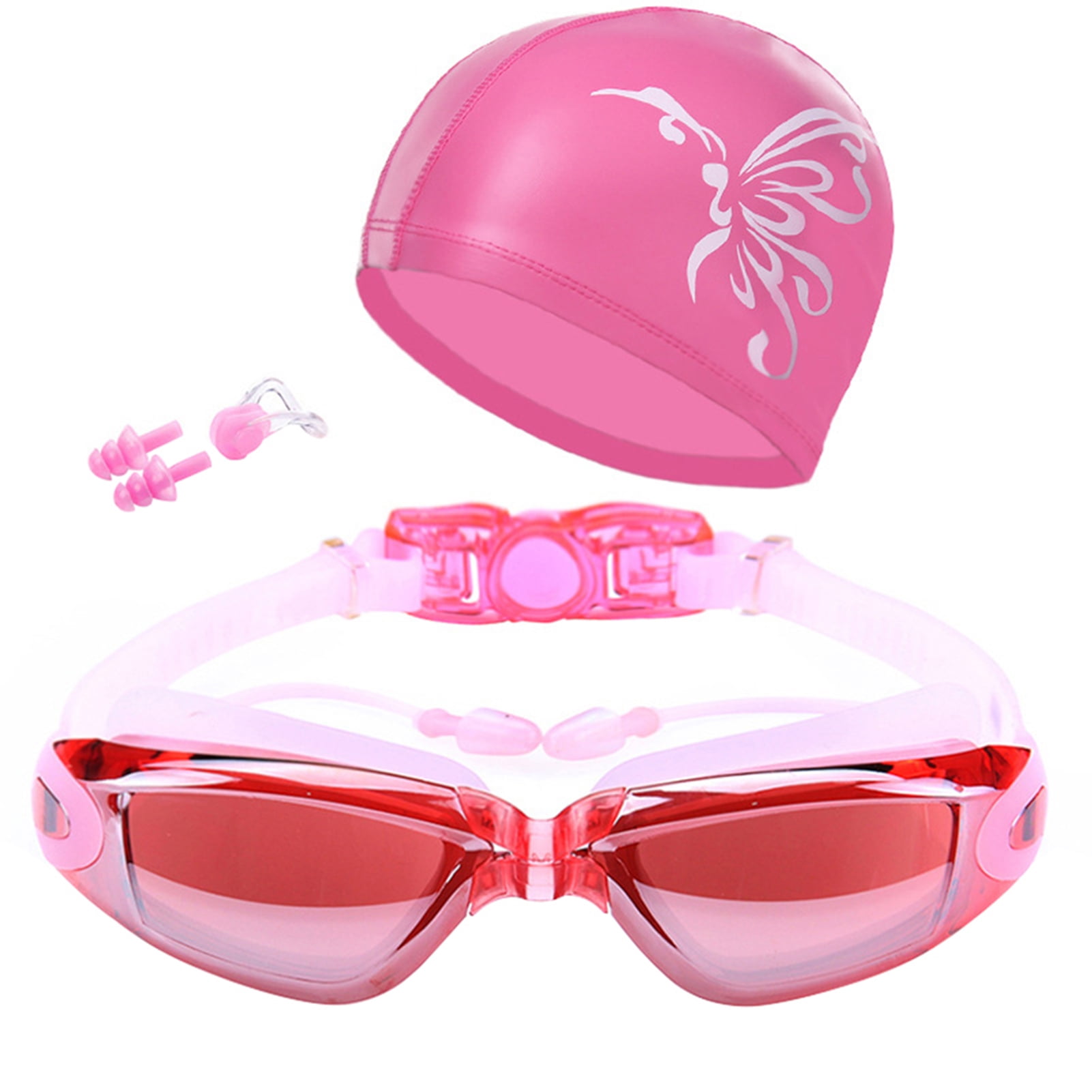 Swimming Goggles Nose Clip Ear Plug Hat Case Set Anti Fog Underwater  Glasses 