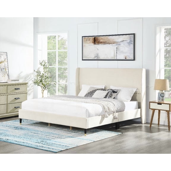 Rozitta King Velvet Wingback Bed | Luxurious Comfort & Timeless Design