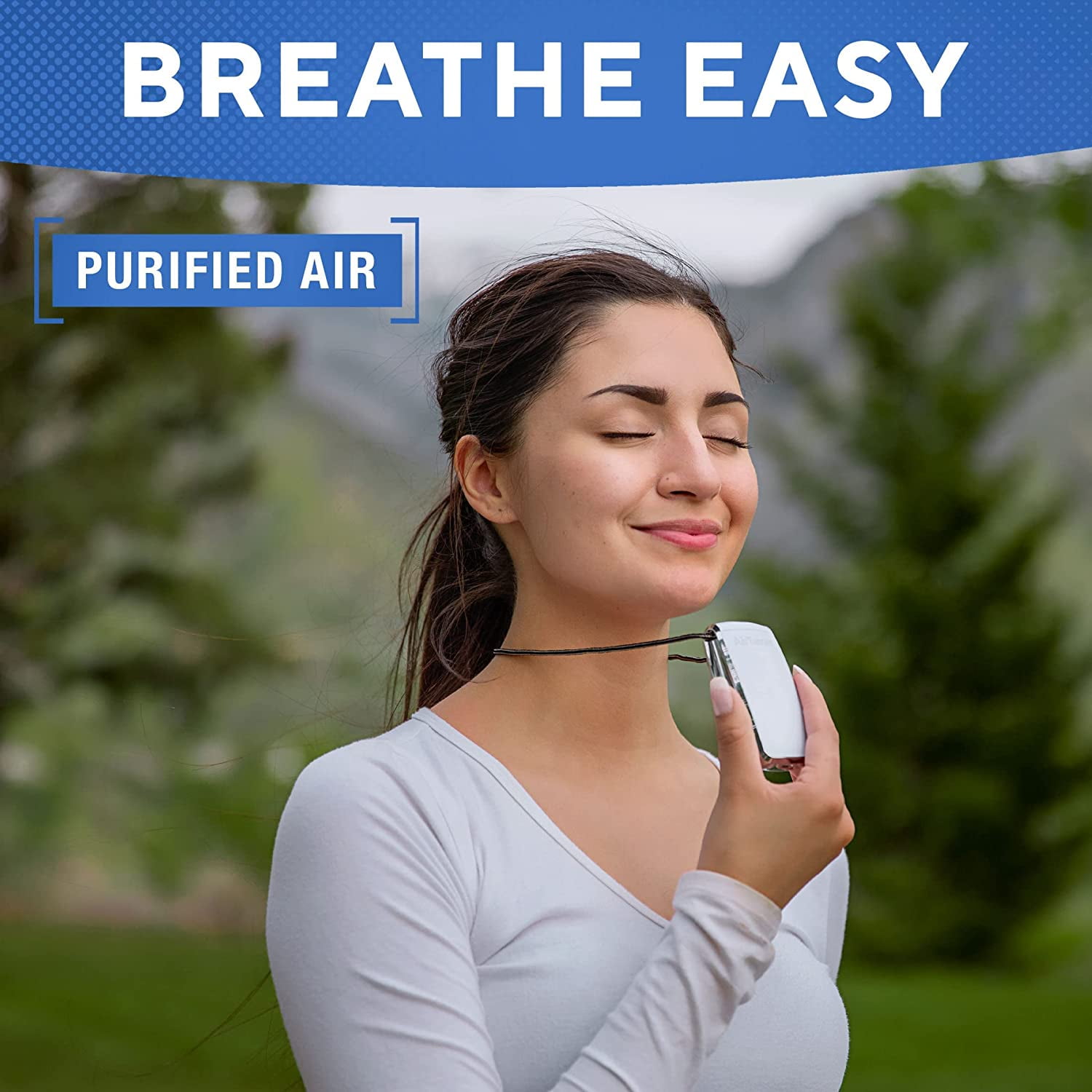 AirTamer A320W Rechargeable Personal Air Purifier with Ionic Technology, Portable Wearable Air Cleaner, White with Leather Travel Case