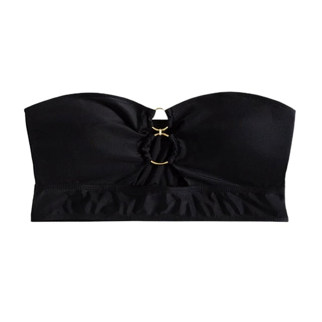 ENJOYW Swimming Bra Solid Color Strapless Round Hoop Hollow Out Beach Bikini for HolidayNylon